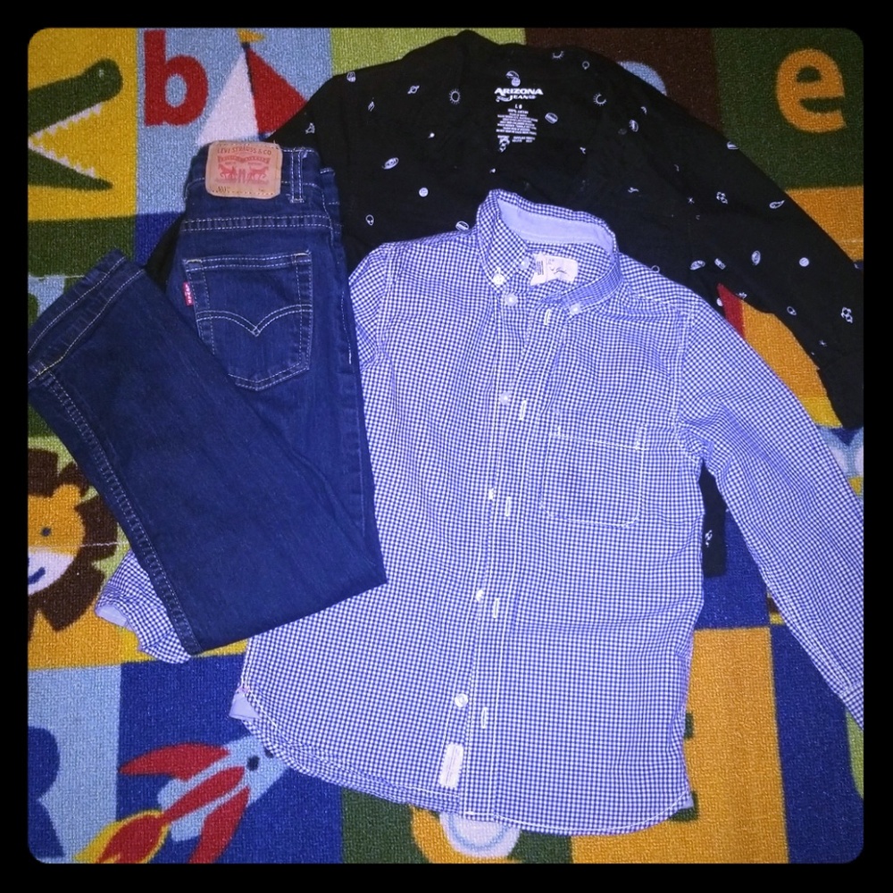 2 Boys dress shirts bundle with a pair jeans